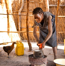 A child prepares food
